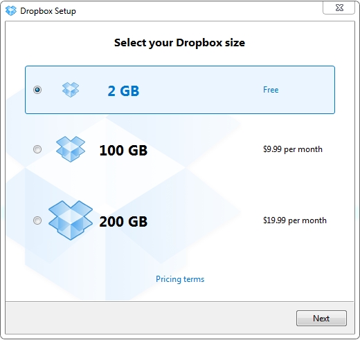 Варианты аккаунта на Dropbox